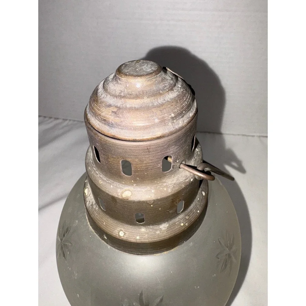 Frosted Etched‎ Star Glass Brass Candle Lantern Hanging Tea Light Holder Vintage